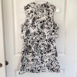 Lavish Alice Floral Tiered A Line Rose Cotton Mini Dress Black White 10